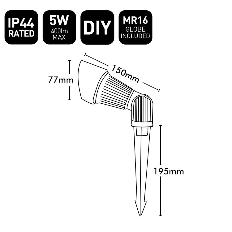 Brilliant Black Stiletto-II LED Garden Spotlight