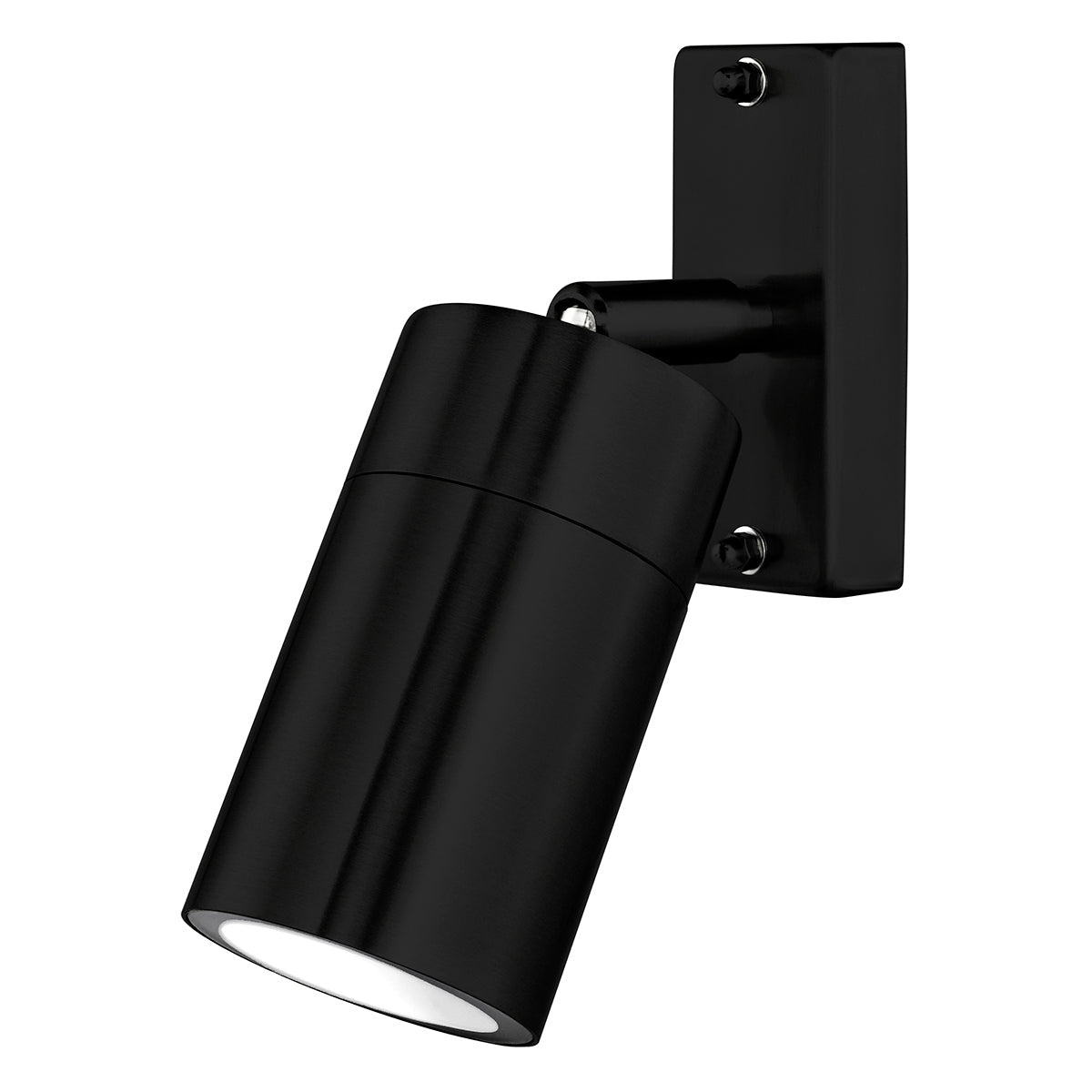 Black outdoor wall light fixture on a white background