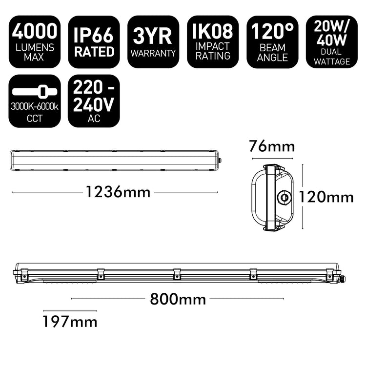 Brilliant Endura LED Tri-Colour Batten with Corridor function and Microwave Sensor