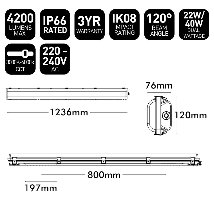 Technical specifications and dimensions of a LED light bar on a white background