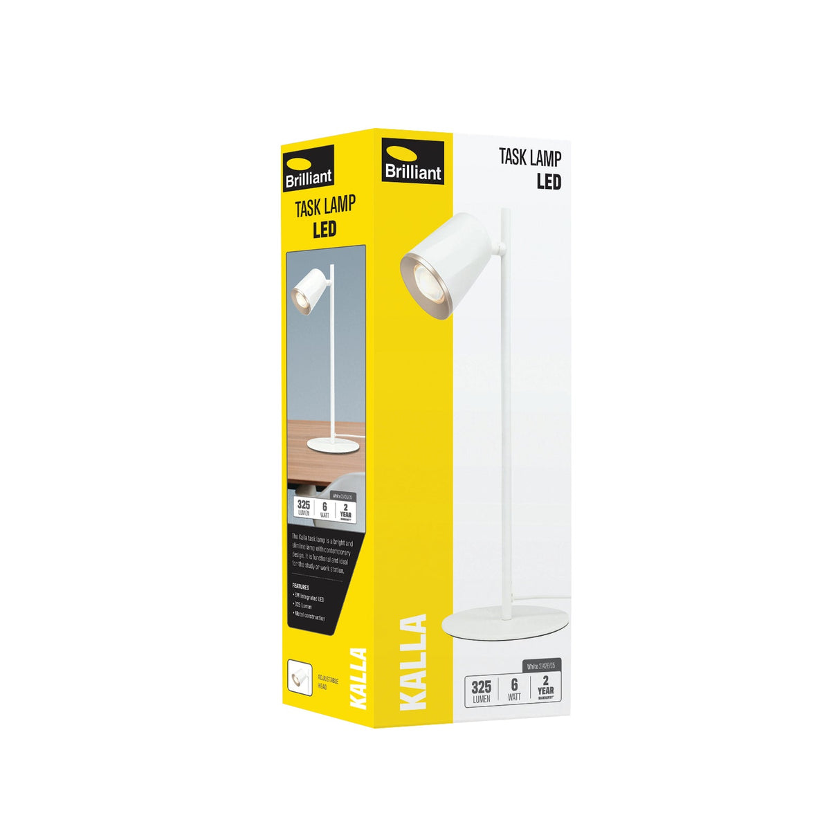Brilliant Kalla LED task lamp packaging on a white background