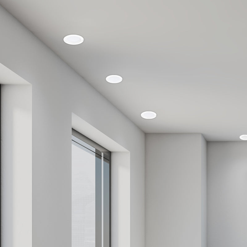 Modern interior with recessed ceiling lights in a neutral setting