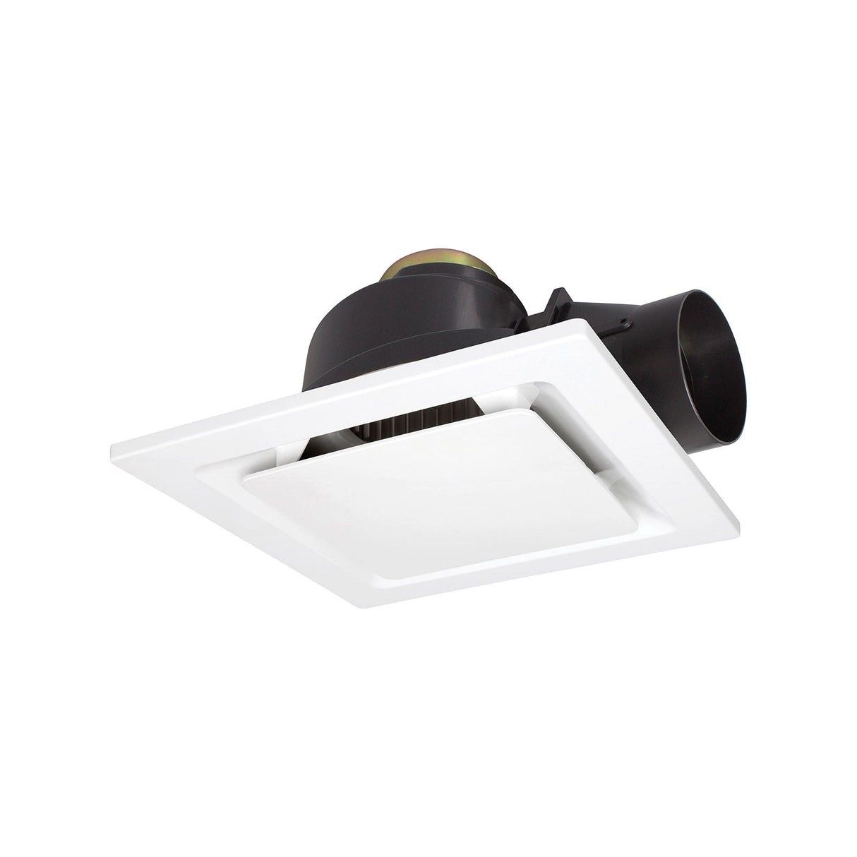 Ceiling-mounted air vent with black ductwork on a white background