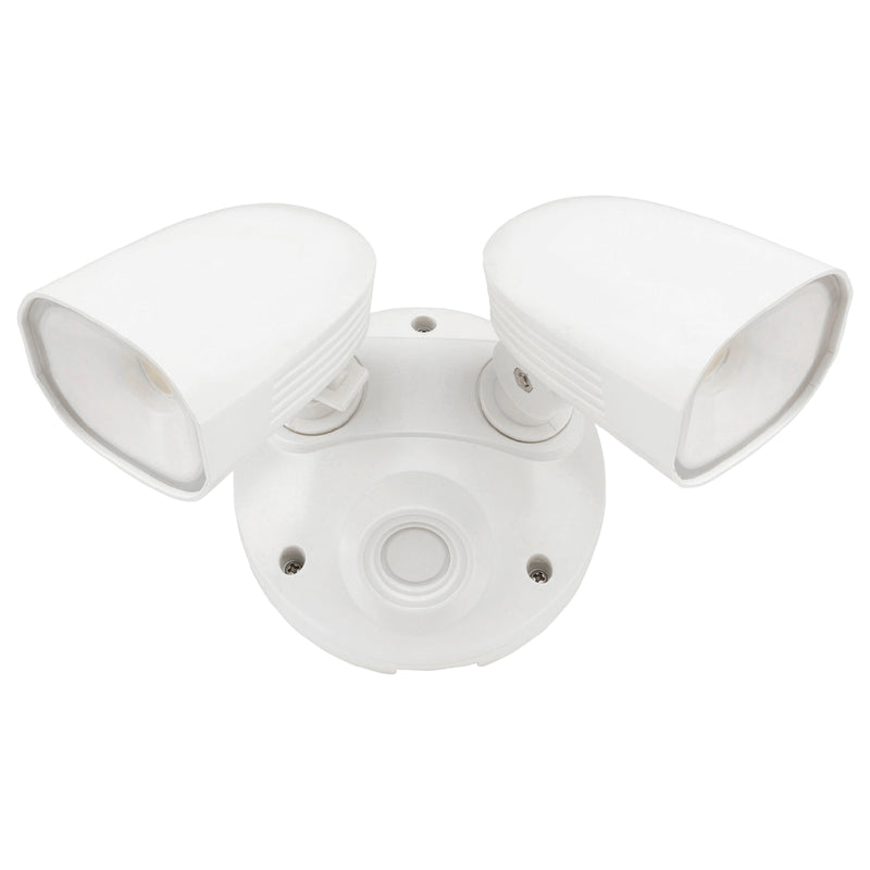 White outdoor security light fixture on a white background