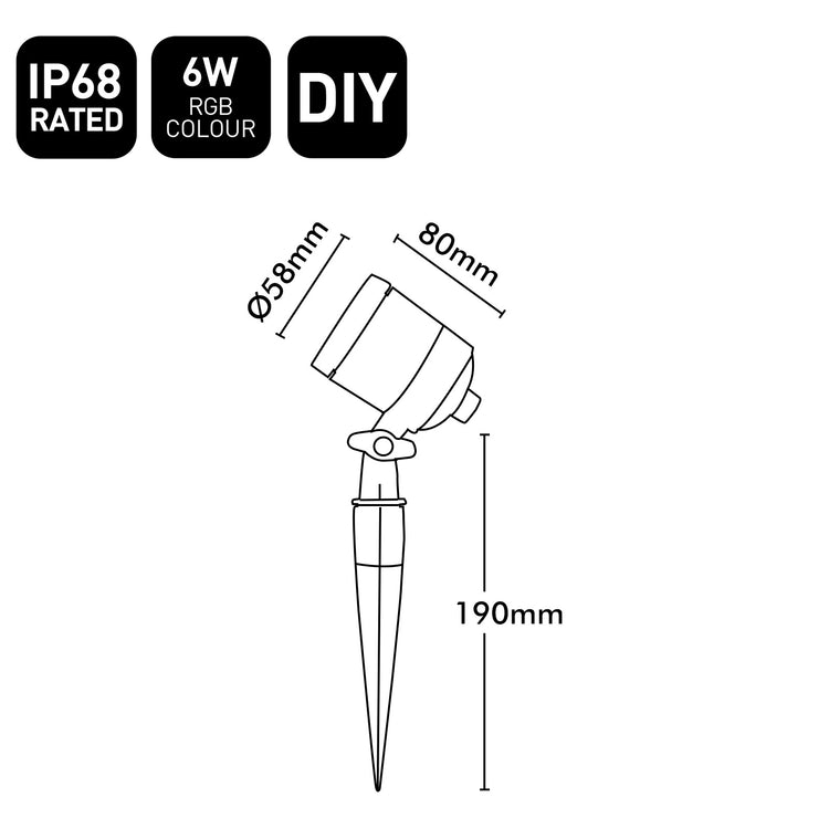 Diagram of a LED light fixture with dimensions and certification labels on a white background