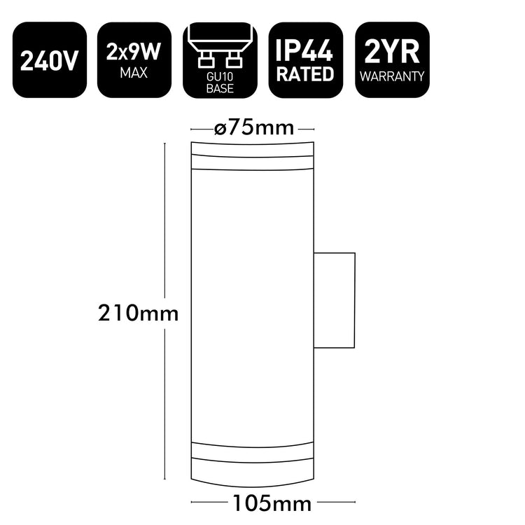 Technical drawing of a cylindrical product with dimensions and specifications.