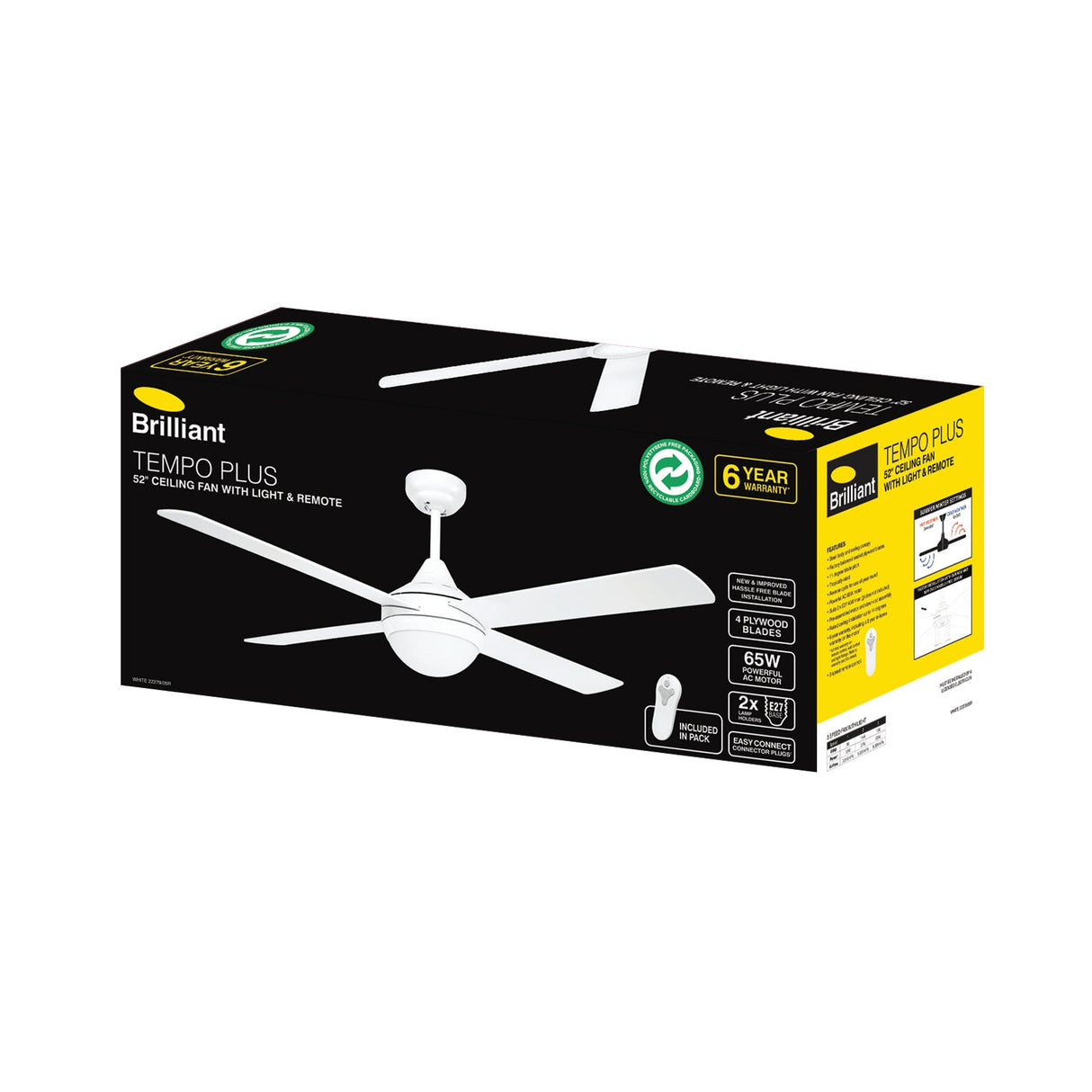 Brilliant Tempo Plus 48” Ceiling Fan With 2xe27 Light