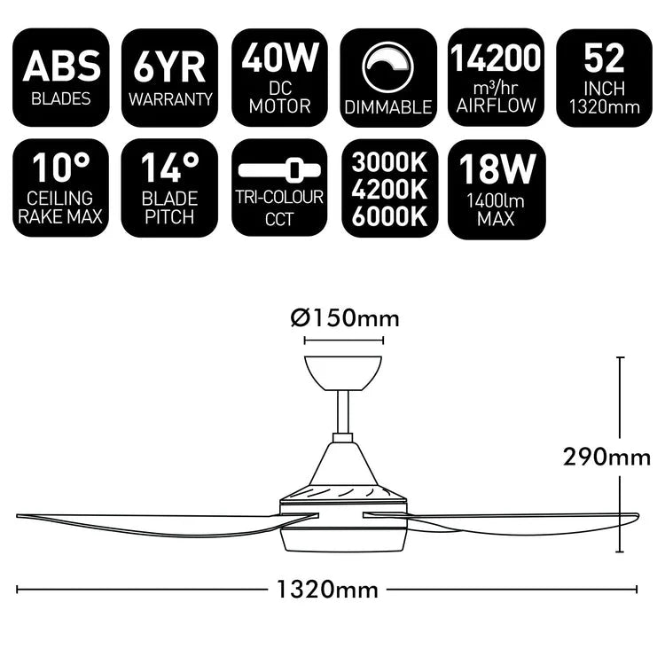 Brilliant Vector 52'' DC 4-Blade Ceiling Fan with Light