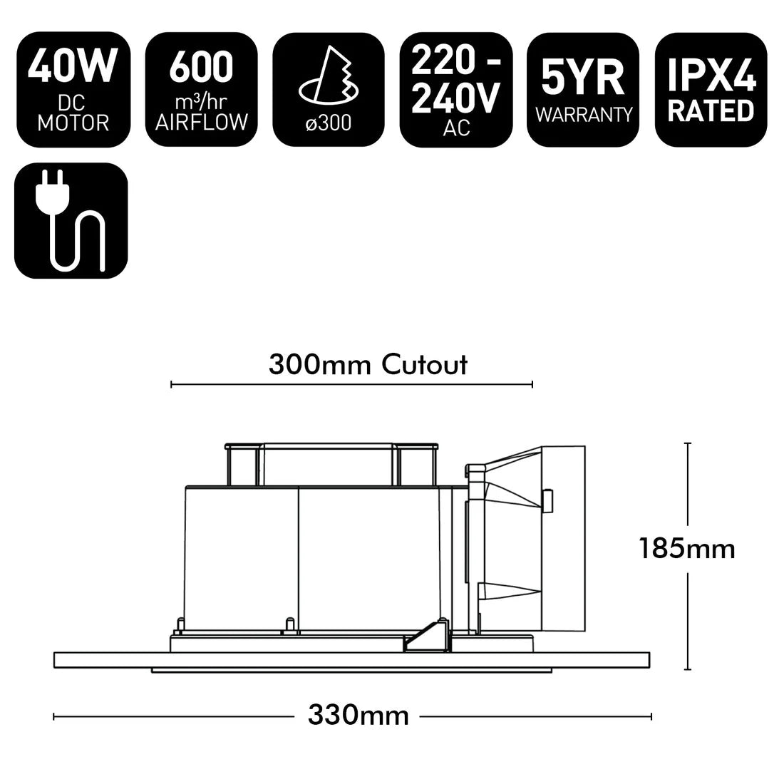 Brilliant White Blizzard Square 330mm DC Exhaust Fan
