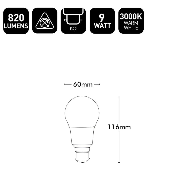 Brilliant White LED Classic 9W A60 Shaped Globe