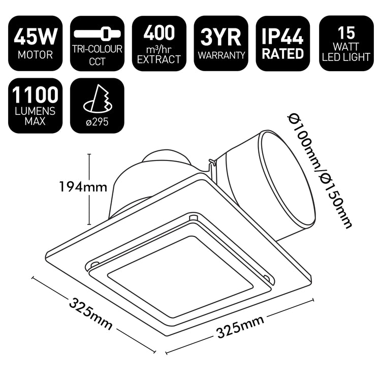 Technical diagram of a ceiling light fixture with specifications and dimensions.