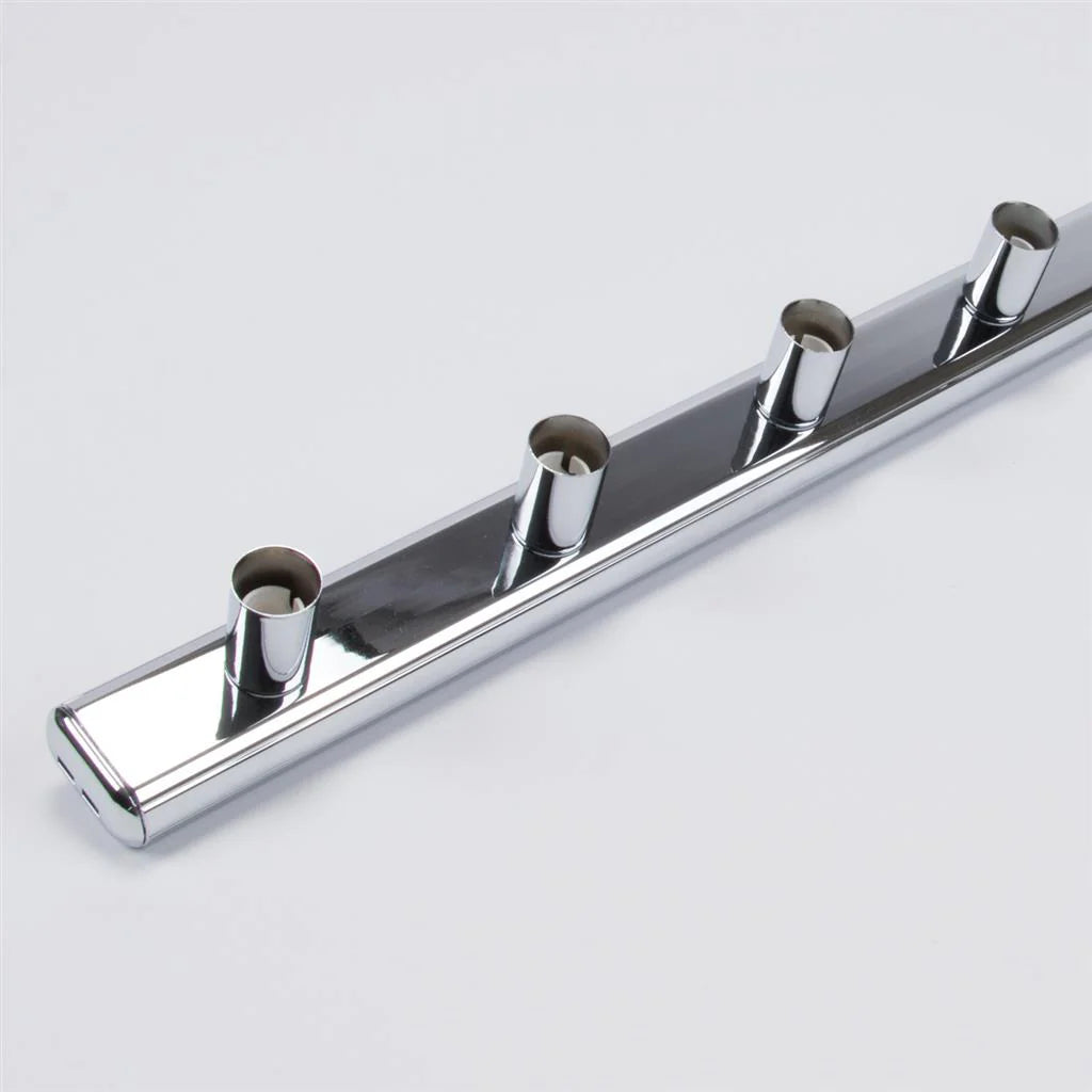 Chrome coat Modern 4 light Domus HL 804 Hollywood vanity light for bathrooms on a light gray background