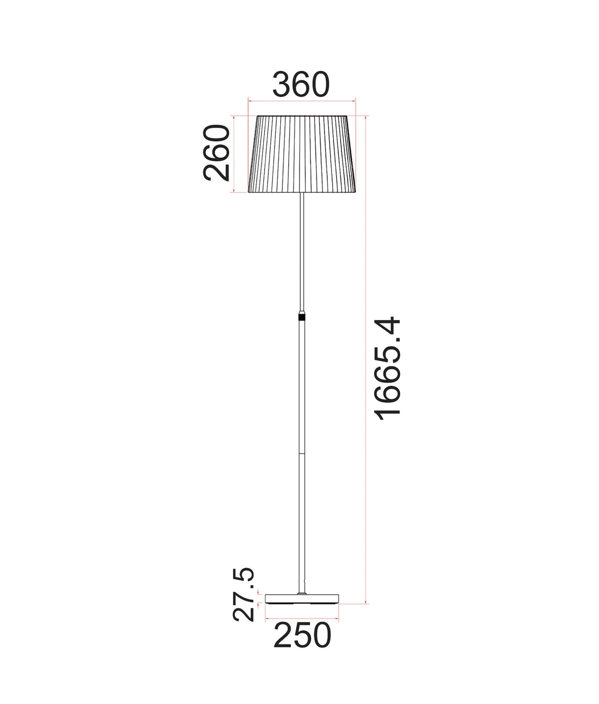 CLA Crecer Interior Slanted Pleated Shade Height Adjustable Floor Lamps