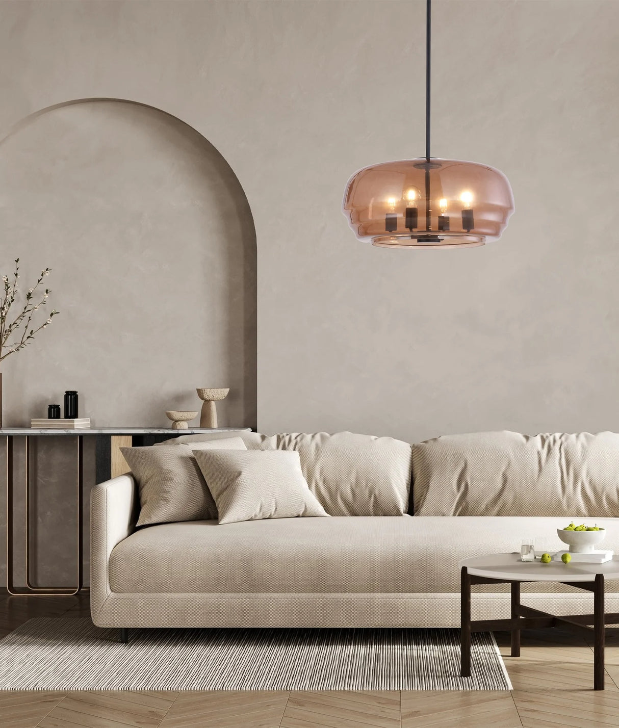 CLA CUAD Interior Amber Flat Top Dome Glass Shade Pendant Light