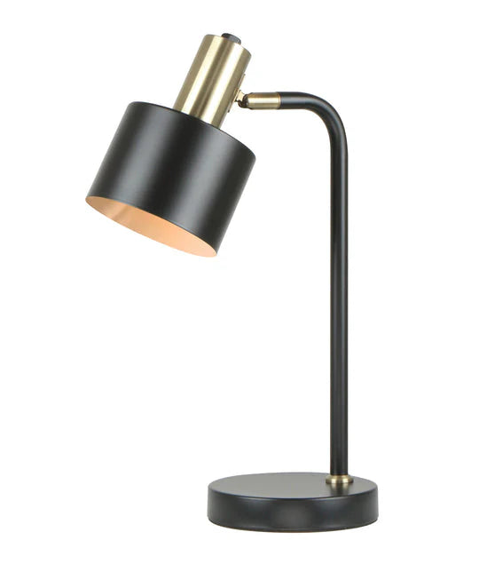 CLA Flotar Interior Cylinder Iron Shade with Antique Brass Highlight Table Lamps