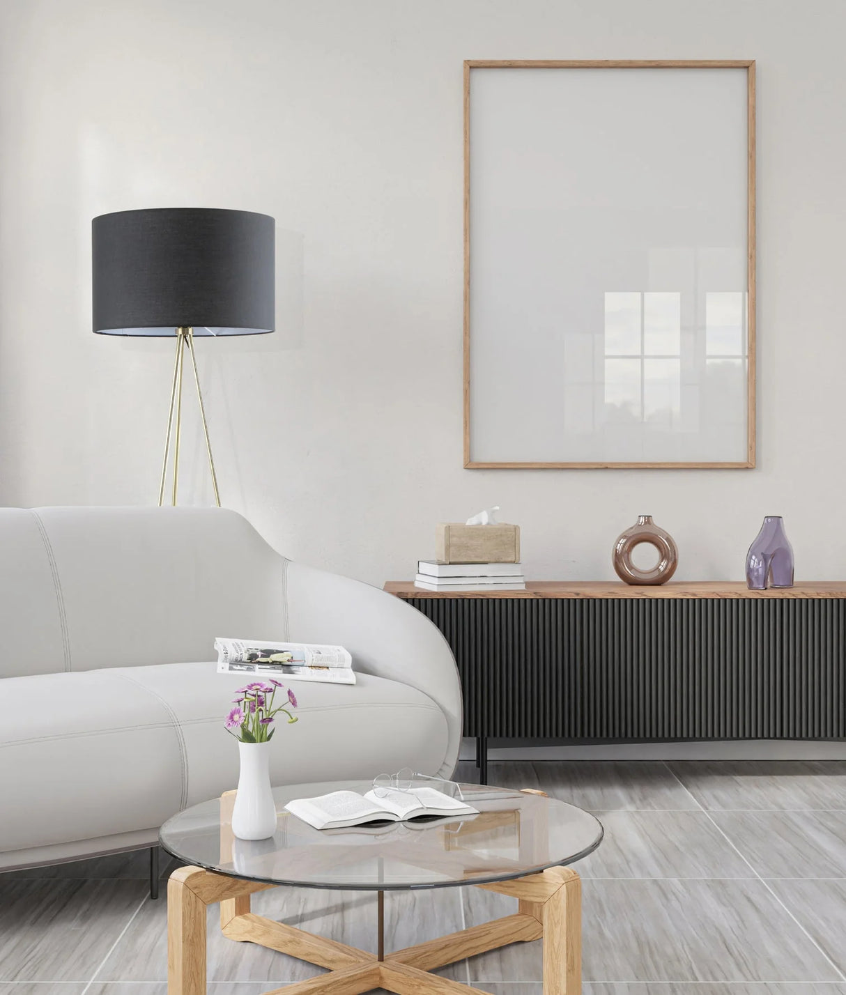 CLA Jambes Drum Shade with Antique Brass Tripod Floor Lamps