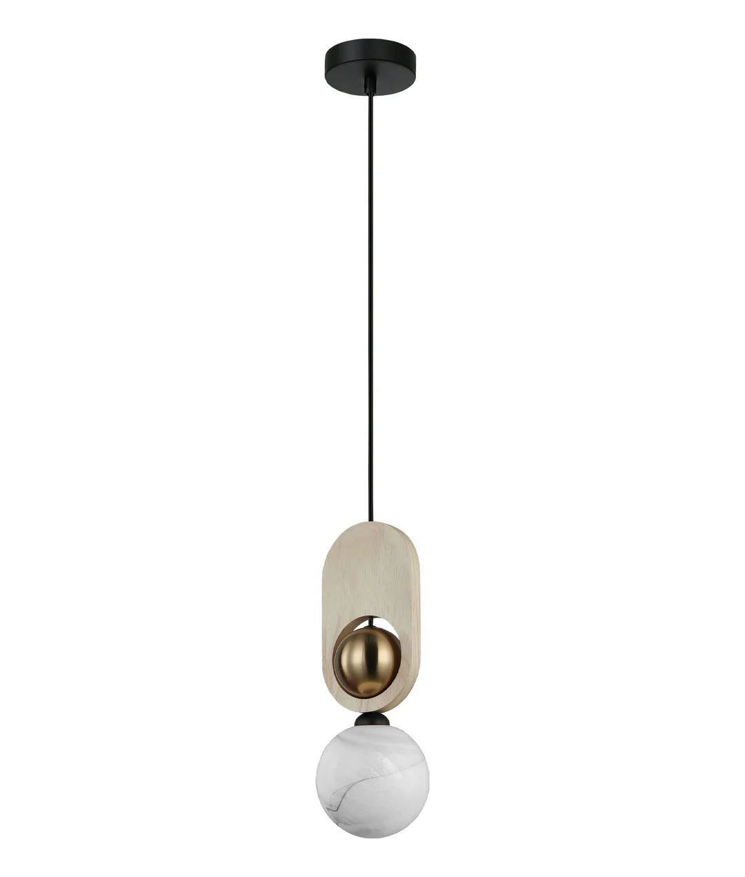 CLA Palta Interior Sandblasted Opal Diffuser with Brass & Wood Highlight Pendant Lights