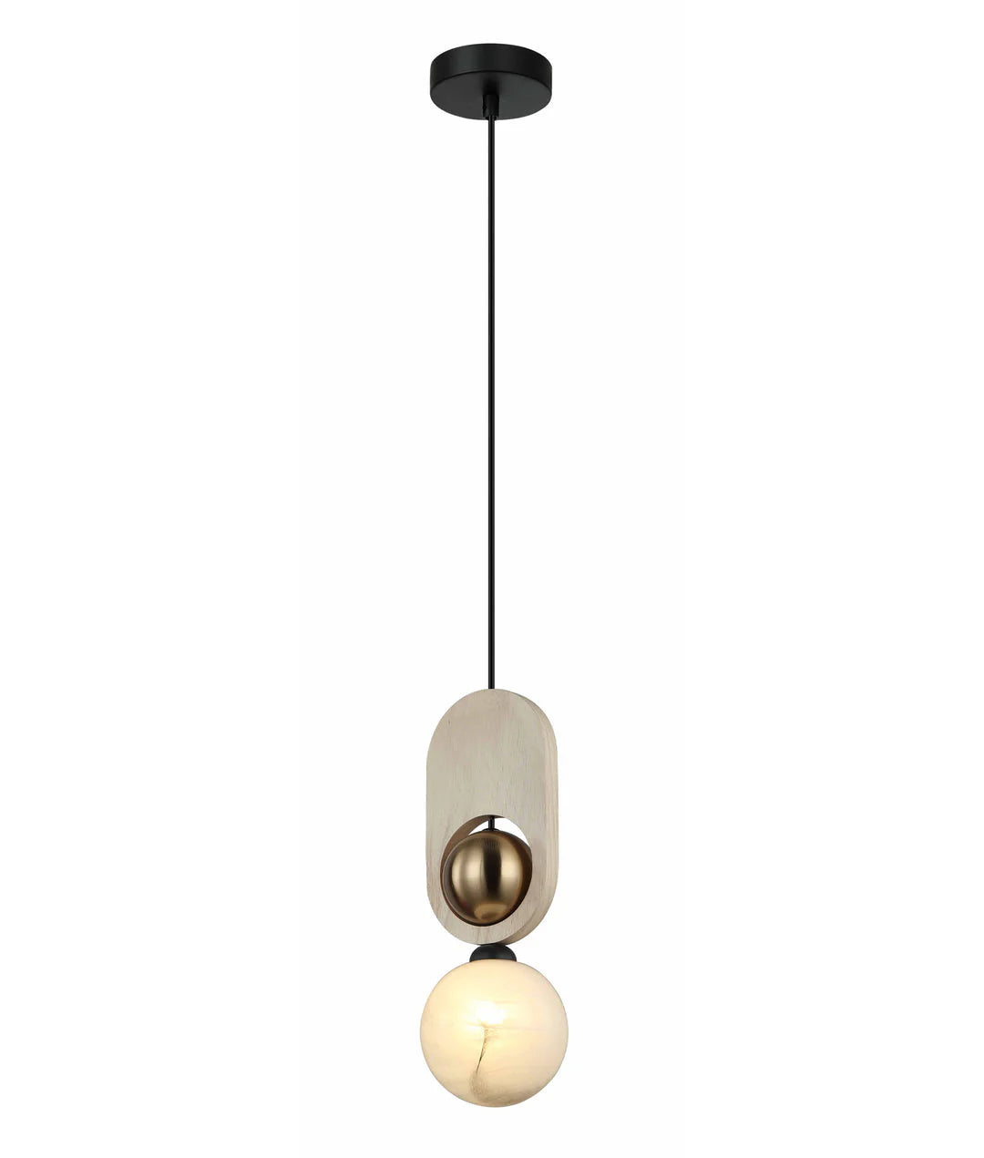 CLA Palta Interior Sandblasted Opal Diffuser with Brass & Wood Highlight Pendant Lights