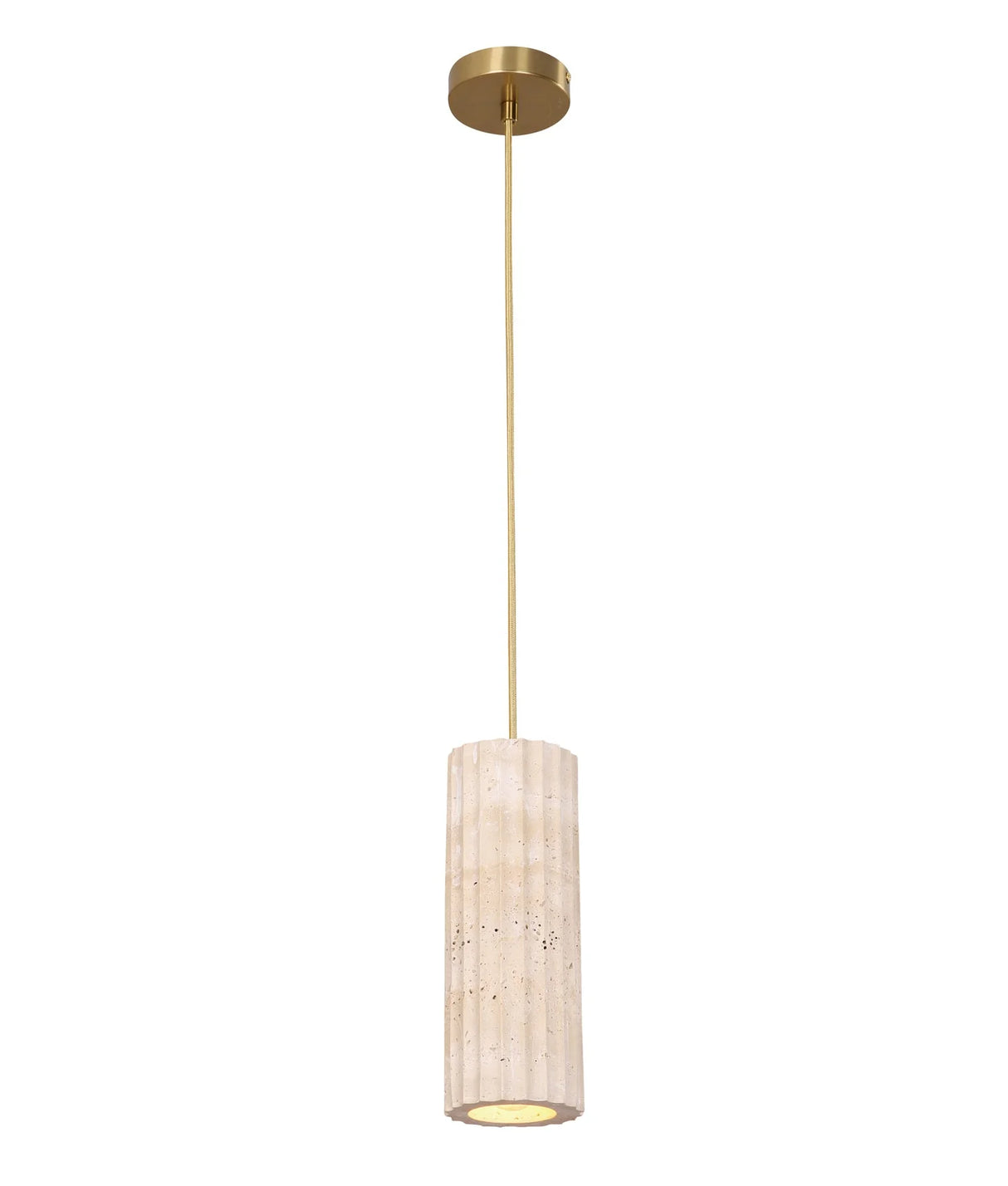 CLA Sagitta Interior Oblong Beige Travertine with Brass Highlight Pendant Light