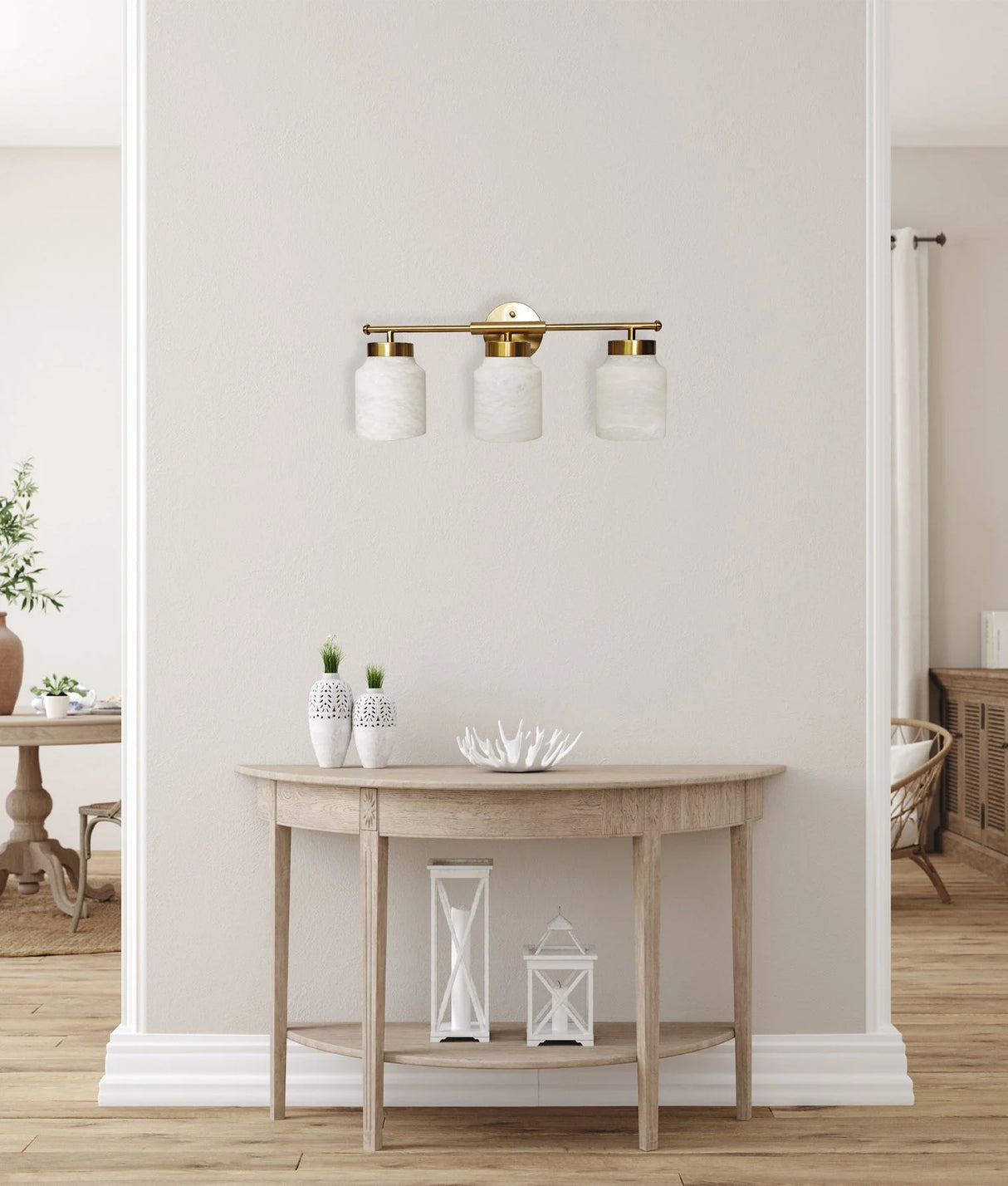 CLA Tufo Interior White 3 Light Jar Alabaster with Brass Highlight Wall Light