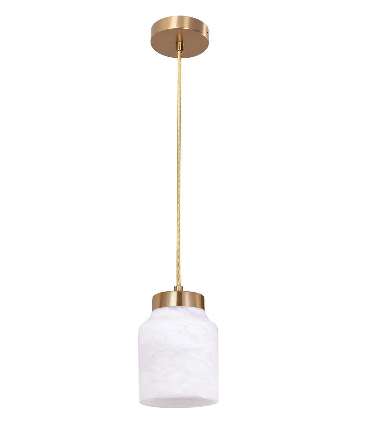 CLA Tufo Interior White Jar Alabaster with Brass Highlight Pendant Light