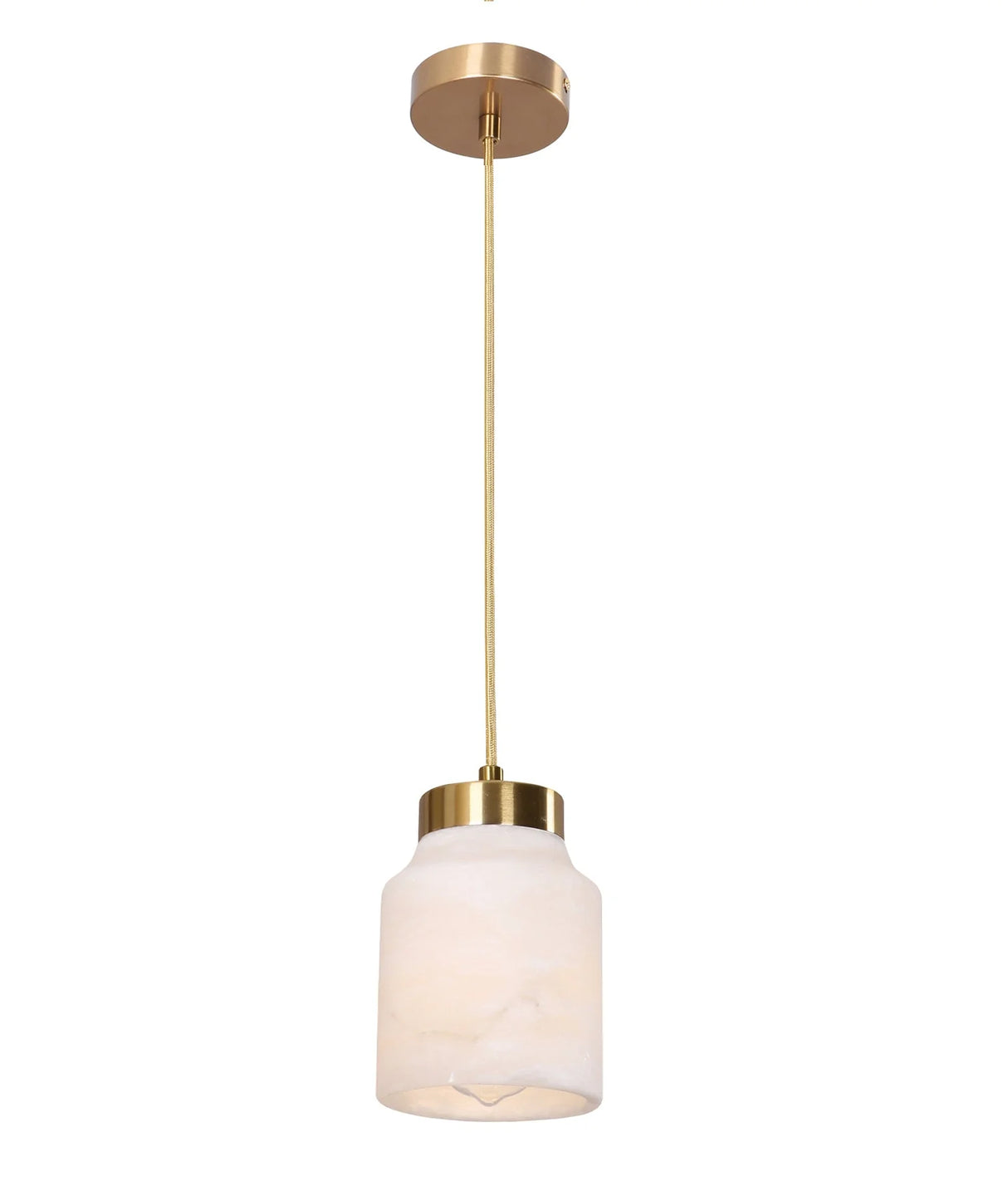 CLA Tufo Interior White Jar Alabaster with Brass Highlight Pendant Light
