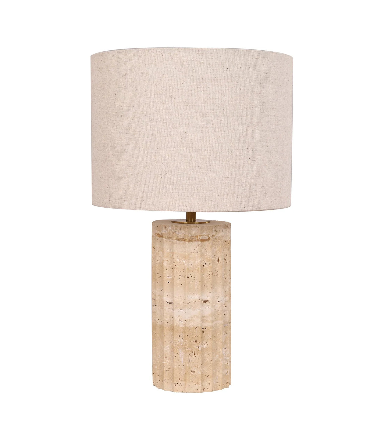 CLA Sagitta Beige Travertine Base Oblong Fabric Cream Shade Table Lamps