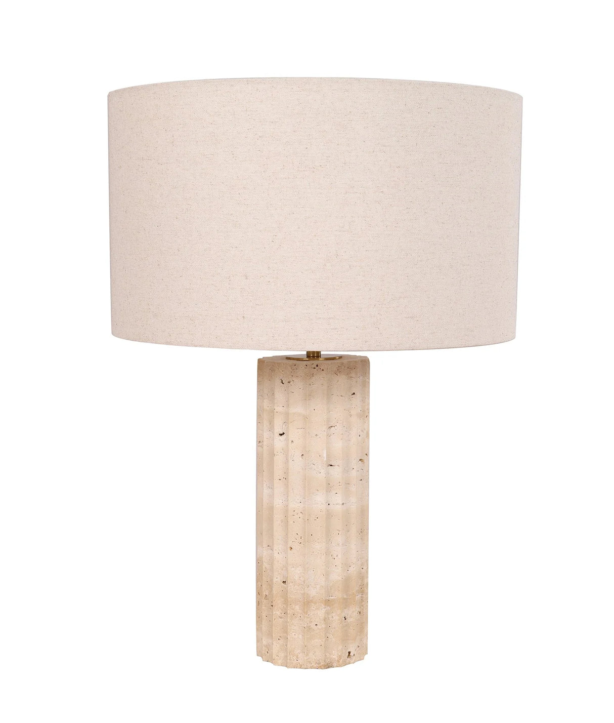 CLA Sagitta Beige Travertine Base Oblong Fabric Cream Shade Table Lamps