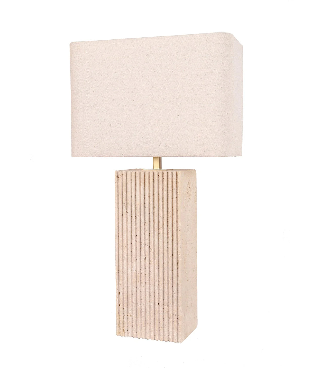 CLA Sagitta Beige Travertine Base Rectangular Fabric Cream Shade Table Lamps