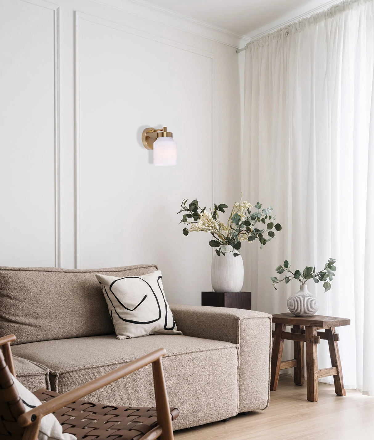 CLA Tufo Interior White Jar Alabaster with Brass Highlight Wall Light