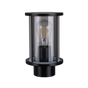 Domus BL-400 Bollard Head 76MM E27 in black finish with a clear glass cover on a green background