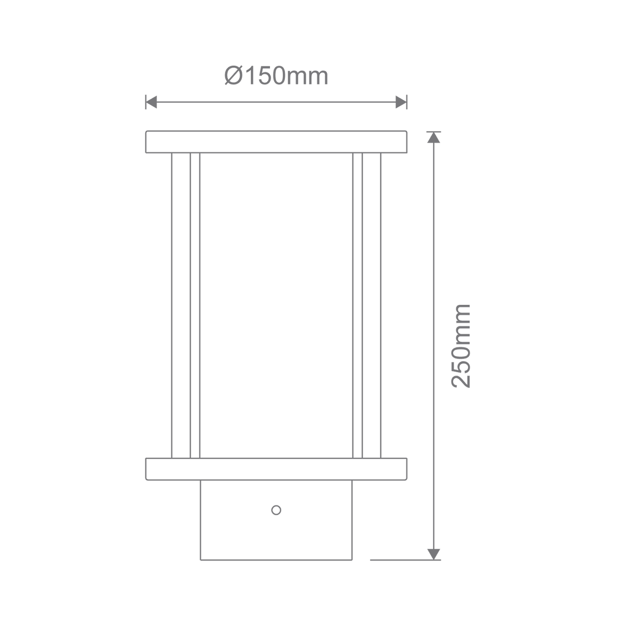 Technical drawing of a Black Domus BL-400 76mm bollard light head with E27 socket with dimensions labeled