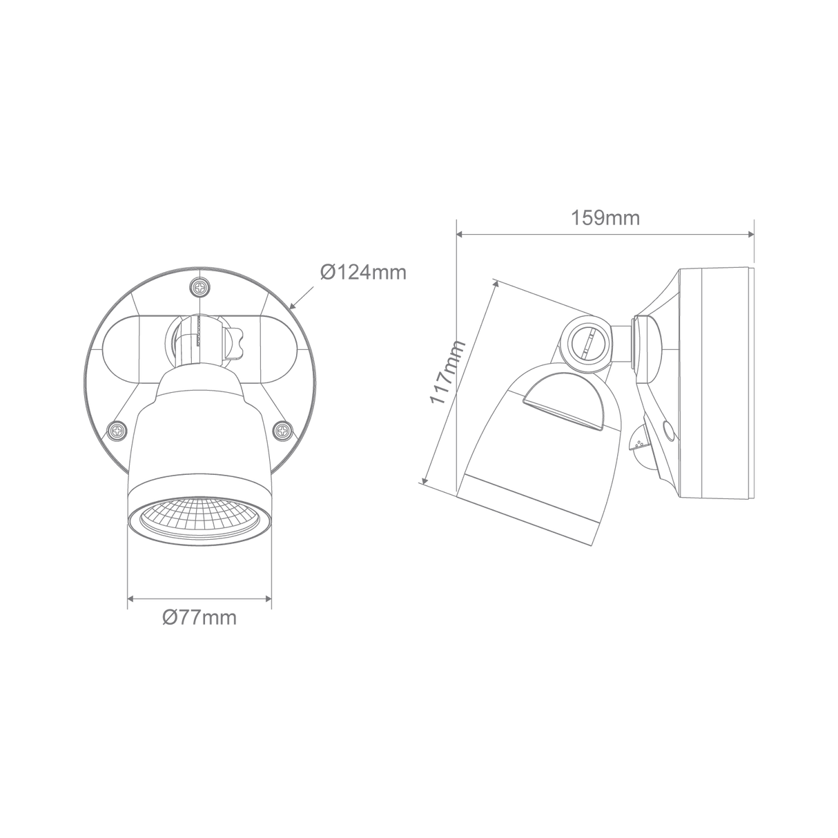 Technical drawing of a Compact Domus Muro Eco 10W LED wall light for outdoor lighting with dimensions