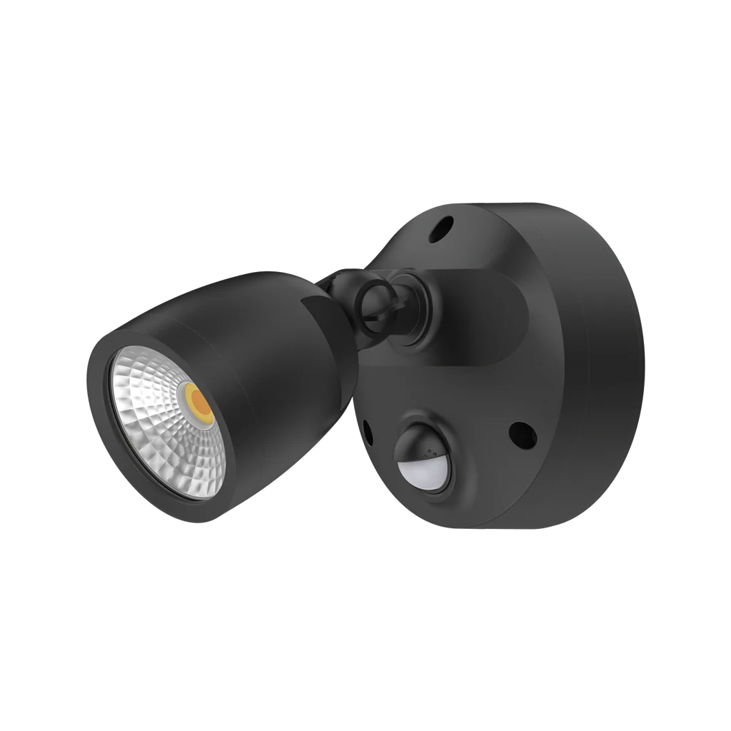 Black Domus MURO-ECO-10S 10W LED sensor trio wall light on a white background