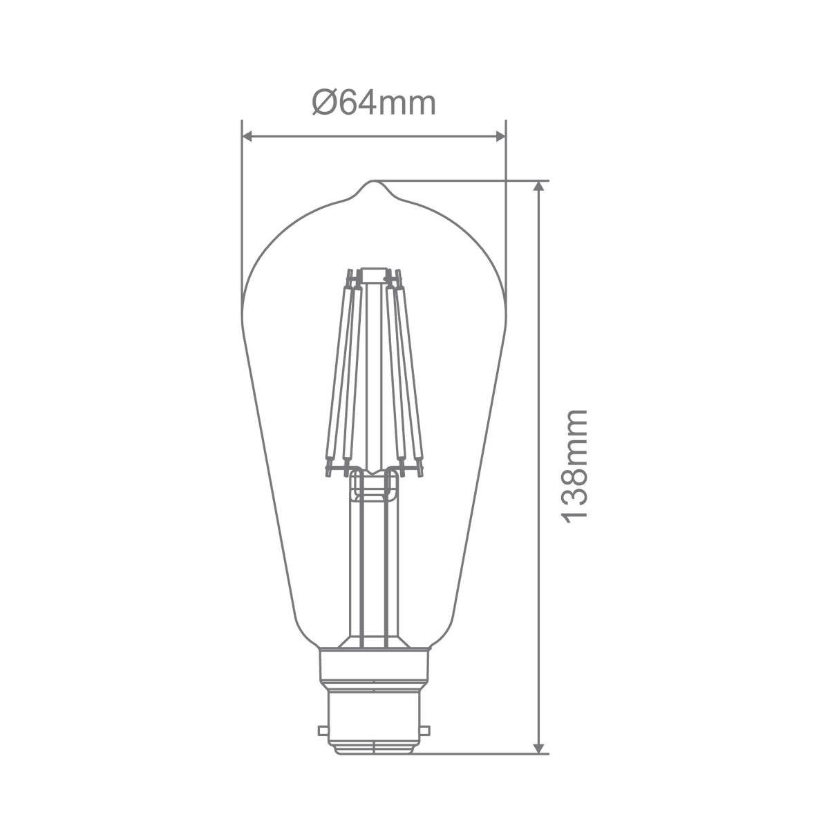 Technical drawing of A Decorative pear LED filament bulb for home lighting with dimensions on a green background