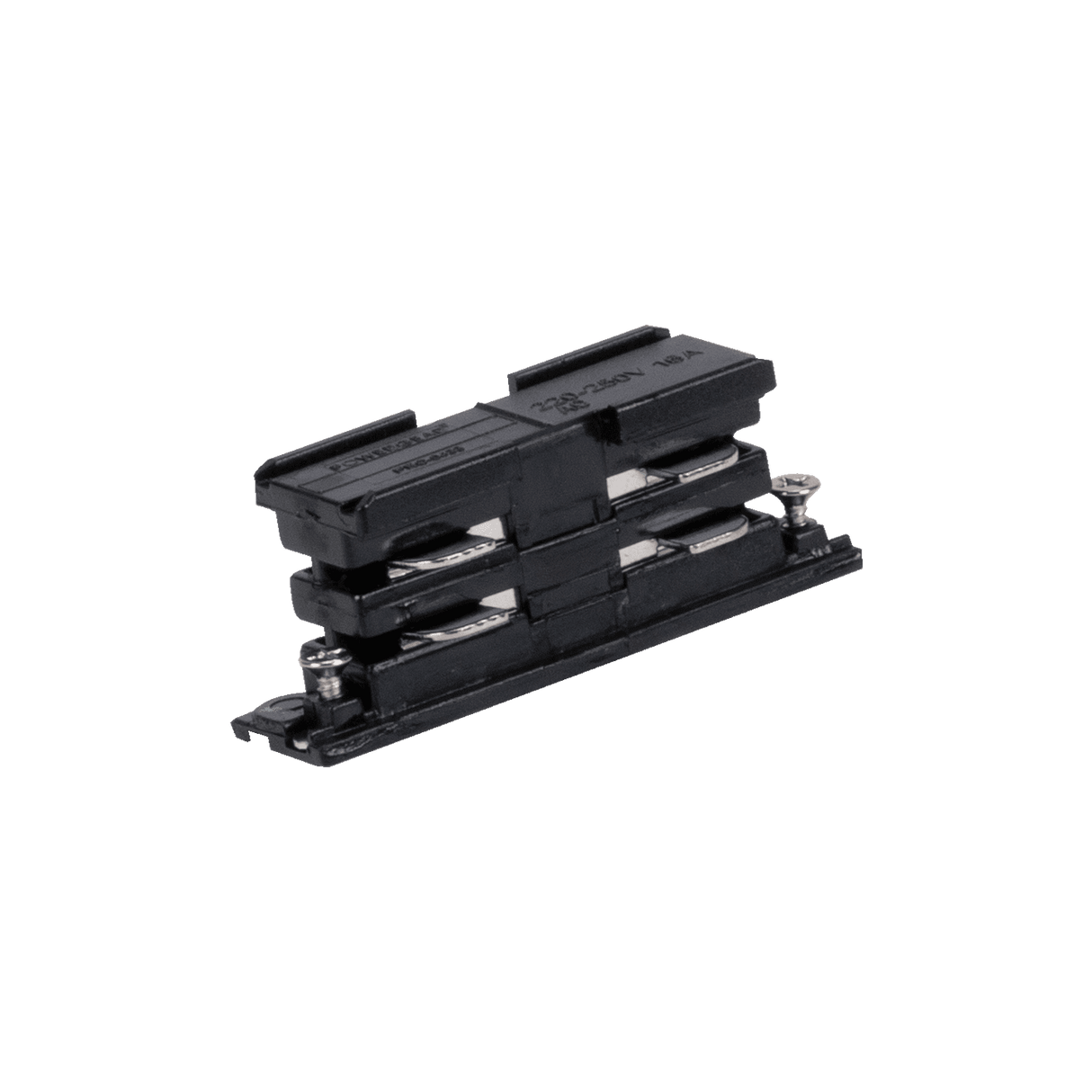 Black Domus Trak 3 SLJ 3 Circuit 240V Mini Straight Live Joiner on a transparent background