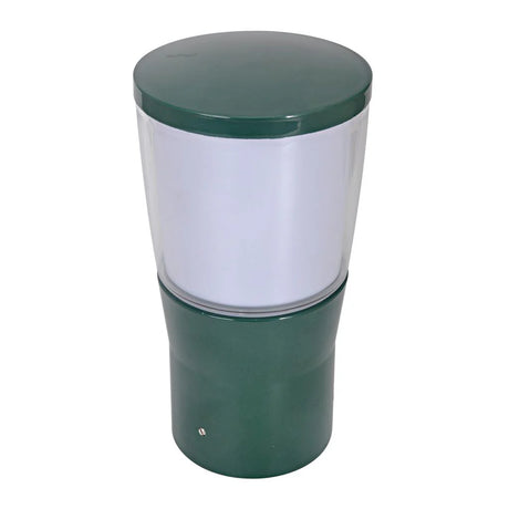 Green and white Domus BL 200 bollard head with E27 socket for bollard lam on a white background