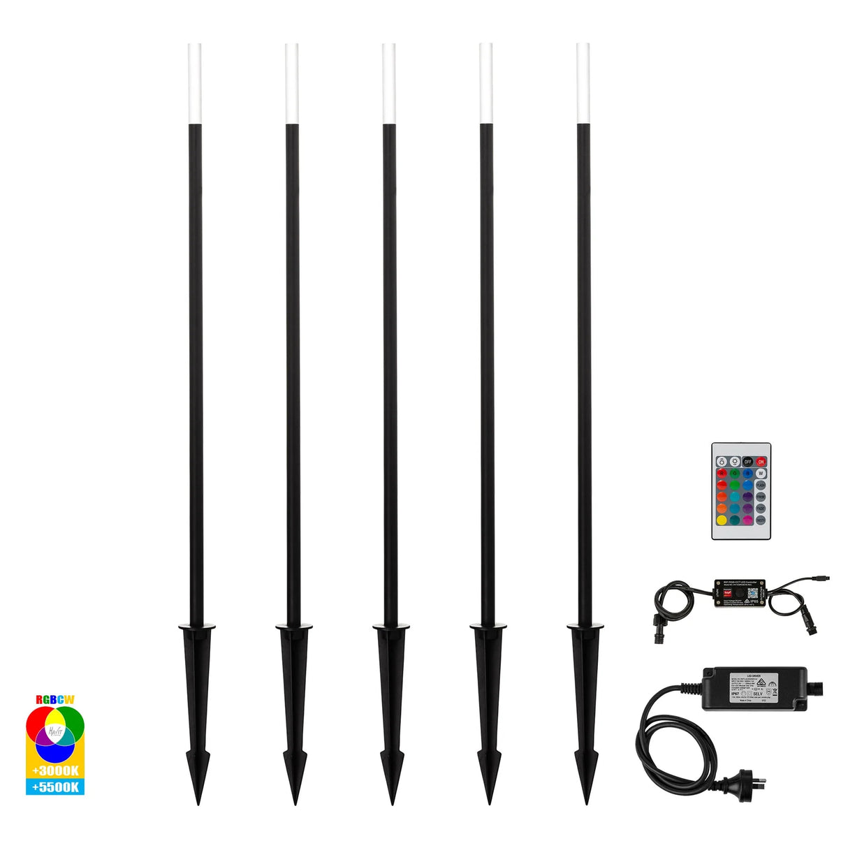 Havit HV1514RGBCW-BLK-KIT Drique Aluminium Black RGBCW 5 Light LED Bollard Spike Light Kit