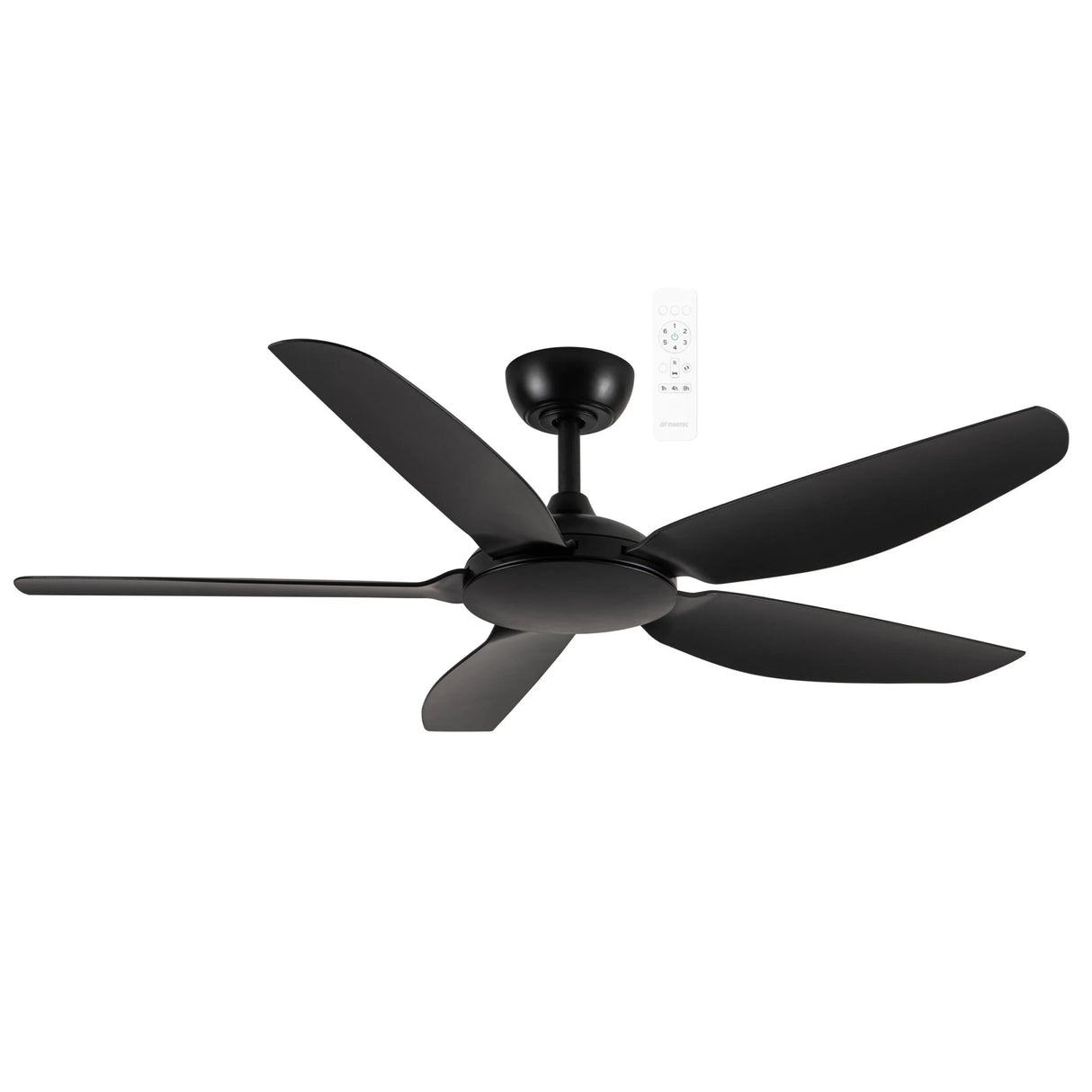 Black Sleek Martec Esprit DC ceiling fan with WiFi and remote operation on a white background