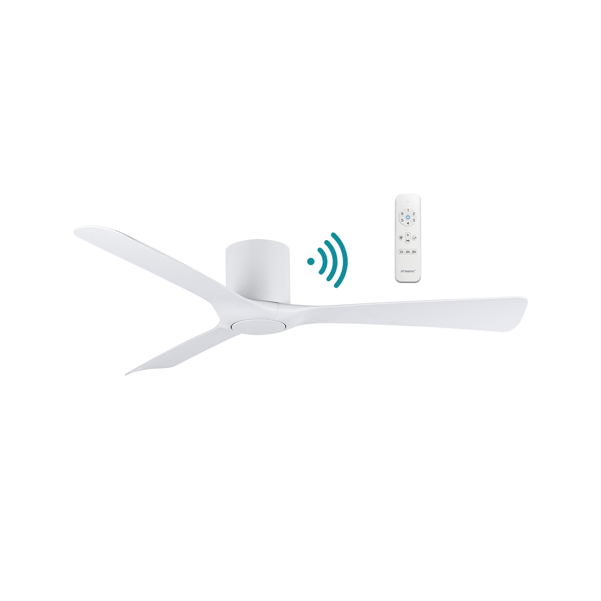 White Smart ceiling fan with energy-saving DC motor by Martec Fresno