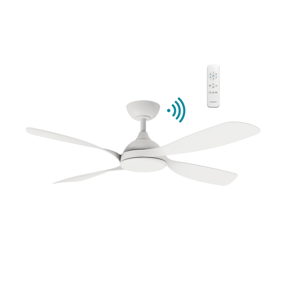White Smart DC ceiling fan by Martec Hampton with energy-saving technology.