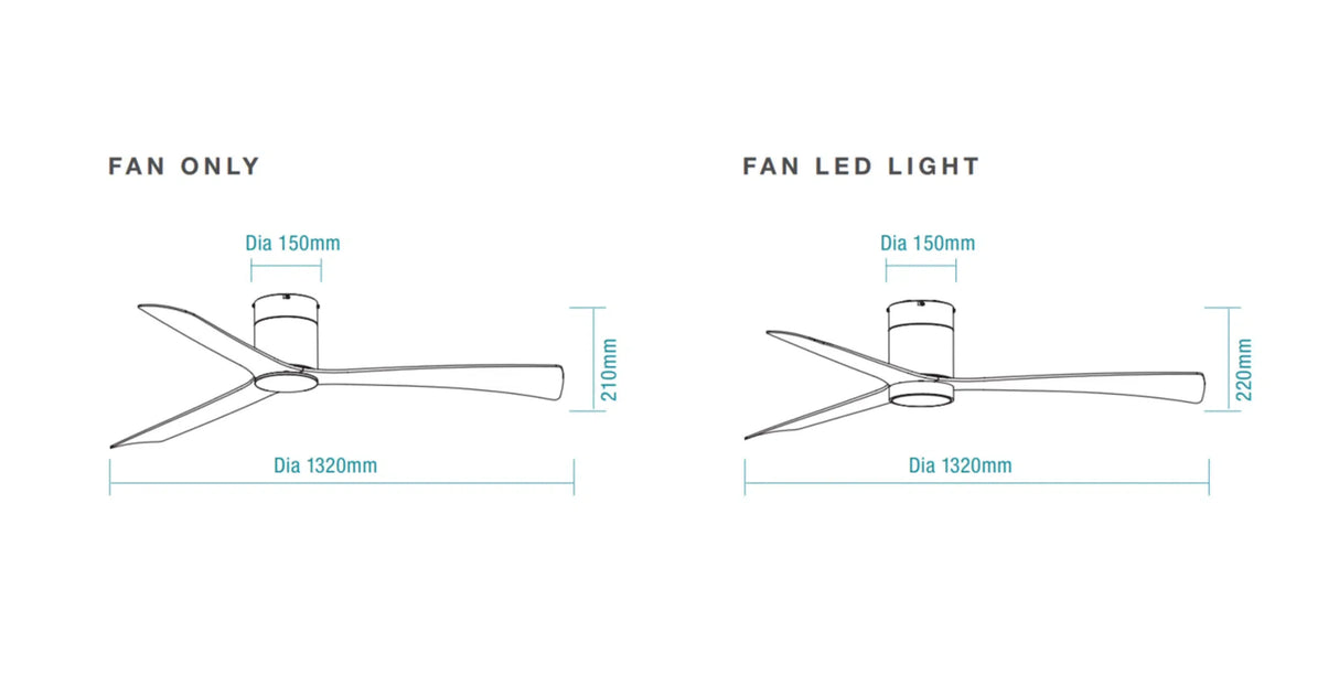 Dimension of a Quiet and powerful Martec Metro DC 52 inch ceiling fan