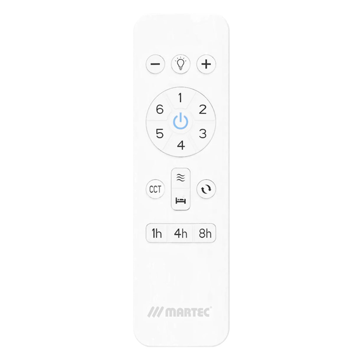 White High-performance 48 inch Martec Quantum DC ceiling fan with remote and digital display and buttons on a white background