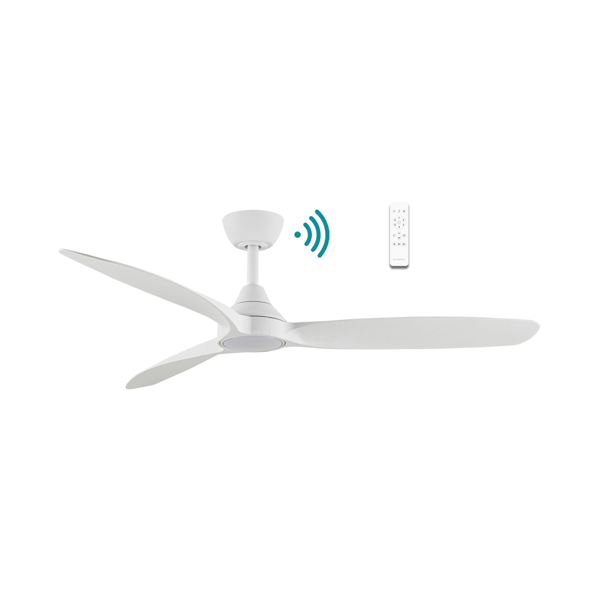 White Sleek and quiet Martec Seaforth 52 and 56 inch DC ceiling fan for indoor spaces.