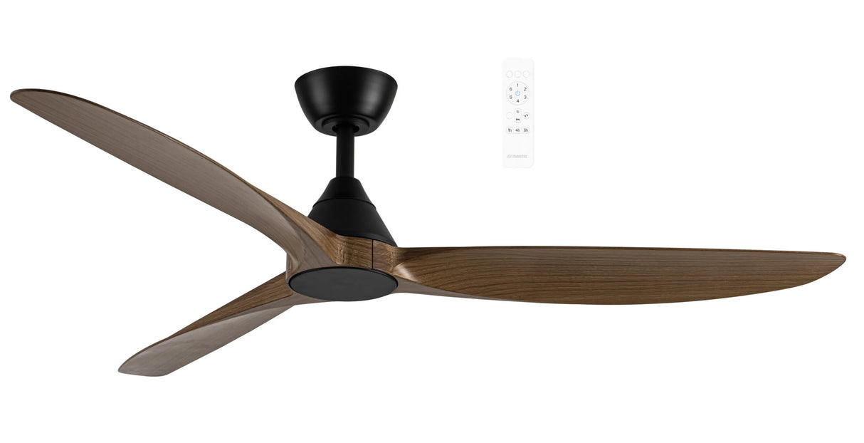 Black Matte Teak Contemporary Martec Seaforth ceiling fan with remote control for living rooms