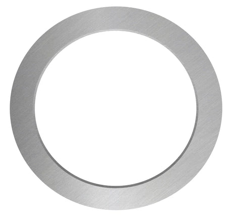 Decorative Mercator brush chrome trim for recessed ceiling lights on white background.