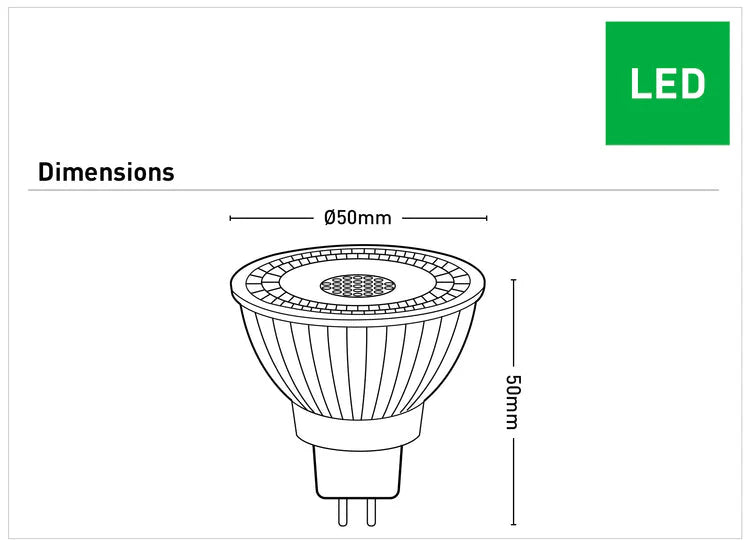Dimension of a Dimmable MR16 LED globe by Mercator with warm white light