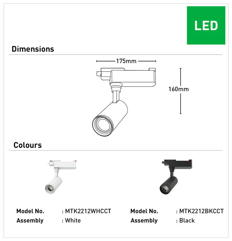 Dimension of a Energy-efficient single head LED track light from Mercator Nolan range