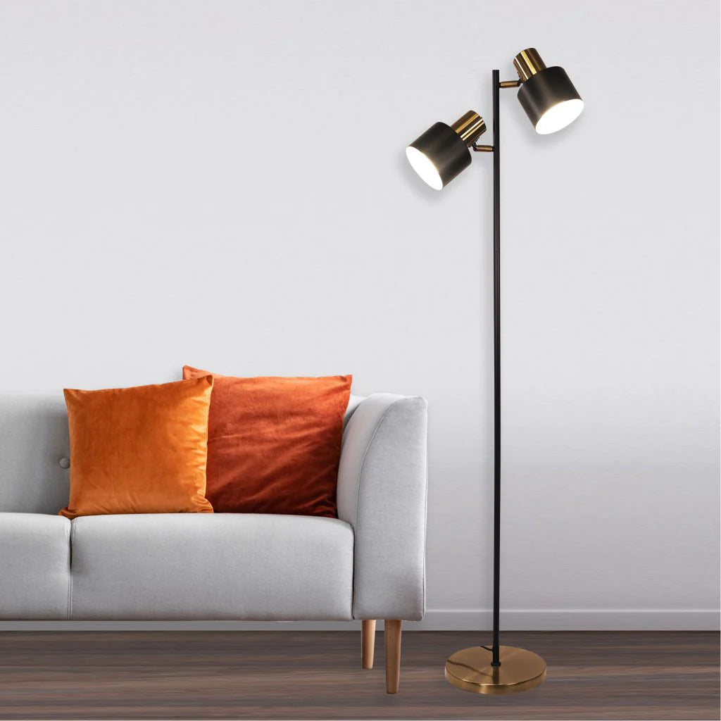 Oriel Ari Mid-Century Floor Lamp Black and Antique Brass