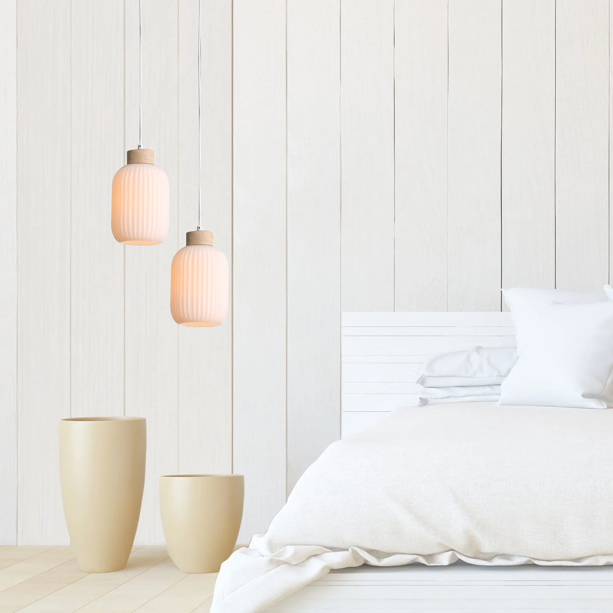 Oriel Lighting BOLLI 130 Real Timber & Opal Glass Pendant